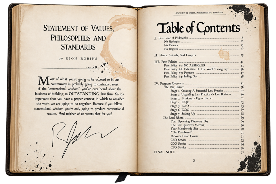 Table of contents from the Law Firm Owner's Manifesto